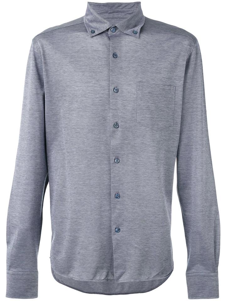 Ermenegildo Zegna - Button-down Long Sleeved Shirt - Men - Cotton - 54, Grey, Cotton