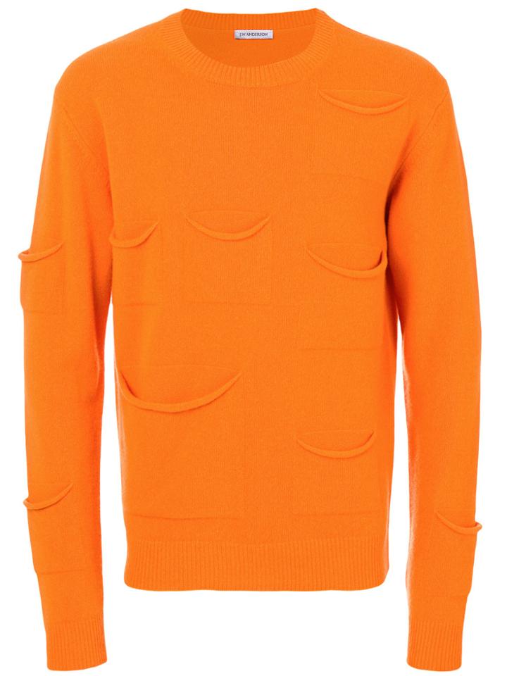 Jw Anderson Pocket Embellished Crew Neck Sweater - Yellow & Orange