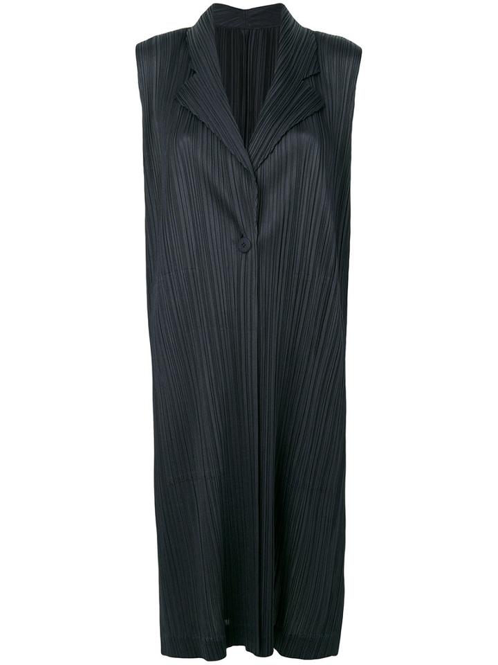 Pleats Please By Issey Miyake - Pleated Long Blazer - Women - Polyester - 4, Black, Polyester