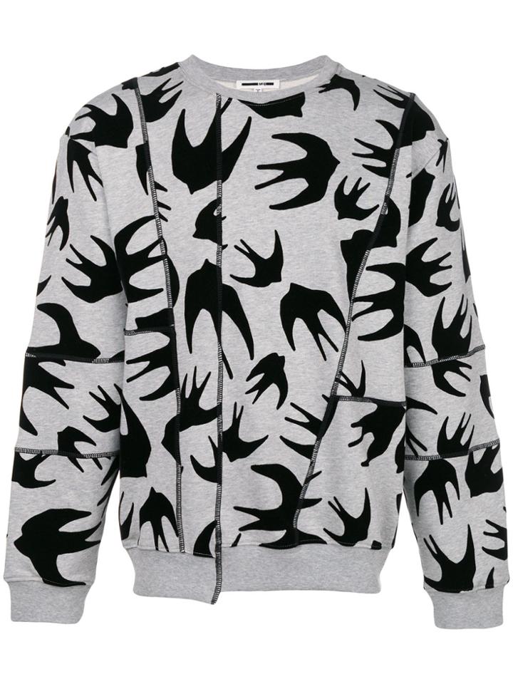 Mcq Alexander Mcqueen Swallow Print Panelled Sweatshirt - Grey
