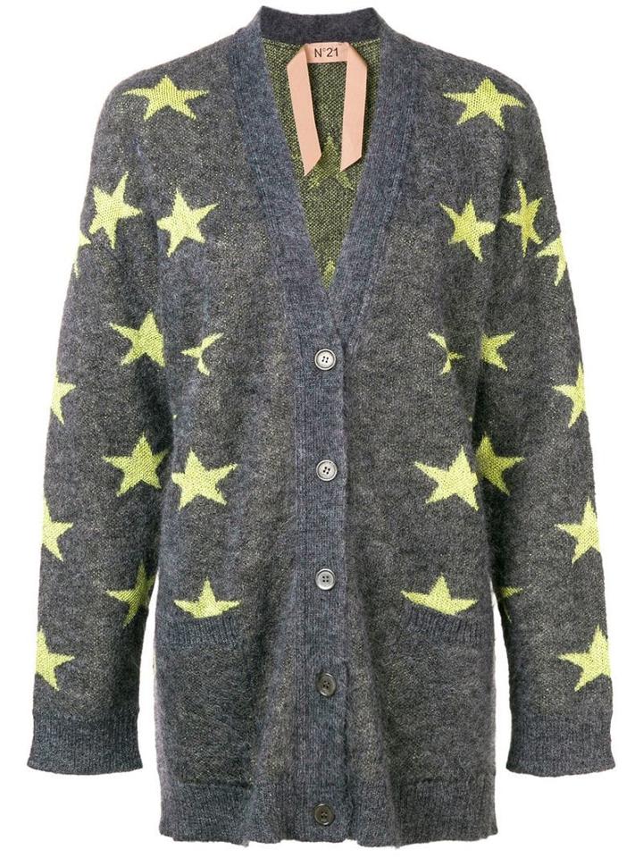 Nº21 Oversized Star-intarsia Cardigan - Grey