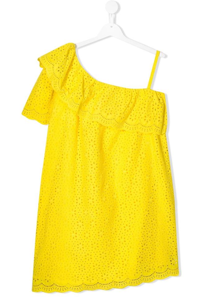 Msgm Kids Teen One Shoulder Perforated Dress - Yellow