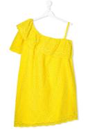 Msgm Kids Teen One Shoulder Perforated Dress - Yellow