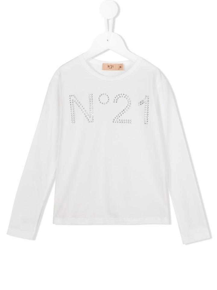 No21 Kids Star Studded Logo T-shirt, Girl's, Size: 8 Yrs, White