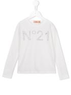 No21 Kids Star Studded Logo T-shirt, Girl's, Size: 8 Yrs, White