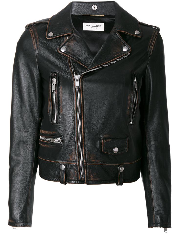 Saint Laurent - Classic Bouche Motorcycle Jacket - Women - Cotton/calf Leather/polyester/cupro - 34, Brown, Cotton/calf Leather/polyester/cupro