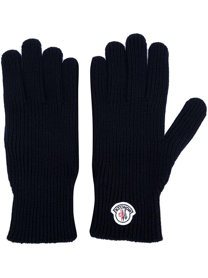 Moncler - Logo Plaque Gloves - Men - Virgin Wool - M, Blue, Virgin Wool