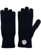 Moncler - Logo Plaque Gloves - Men - Virgin Wool - M, Blue, Virgin Wool