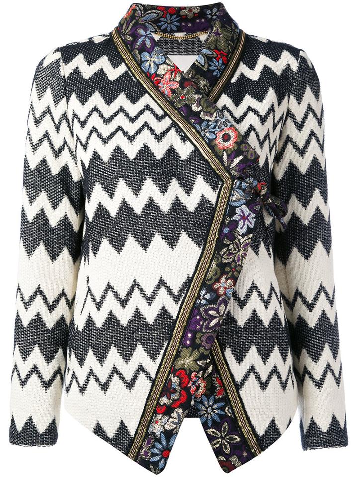 Bazar Deluxe - Floral Edges Zig-zag Jacket - Women - Cotton/acrylic/polyester - 42, Black, Cotton/acrylic/polyester