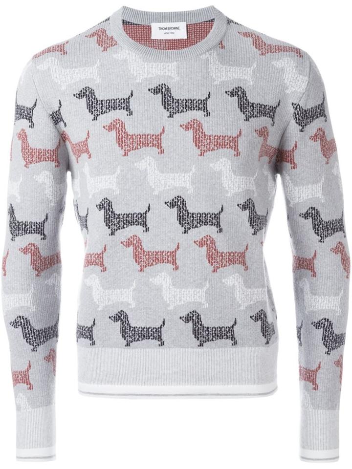 Thom Browne Dog Print Sweater, Men's, Size: 0, Grey, Cotton