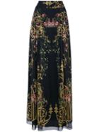Alberta Ferretti - Stampa Printed Pleated Chiffon Skirt - Women - Silk/acetate/other Fibers - 42, Black, Silk/acetate/other Fibers