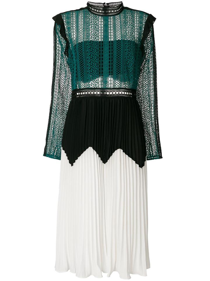 Self-portrait Pleated Lace Dress - Multicolour