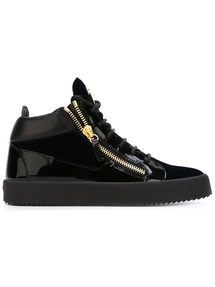Giuseppe Zanotti Design Vegas Hi-top Sneakers, Men's, Size: 40, Blue, Patent Leather/calf Leather/velvet/rubber