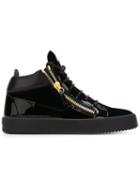 Giuseppe Zanotti Design Vegas Hi-top Sneakers, Men's, Size: 40, Blue, Patent Leather/calf Leather/velvet/rubber