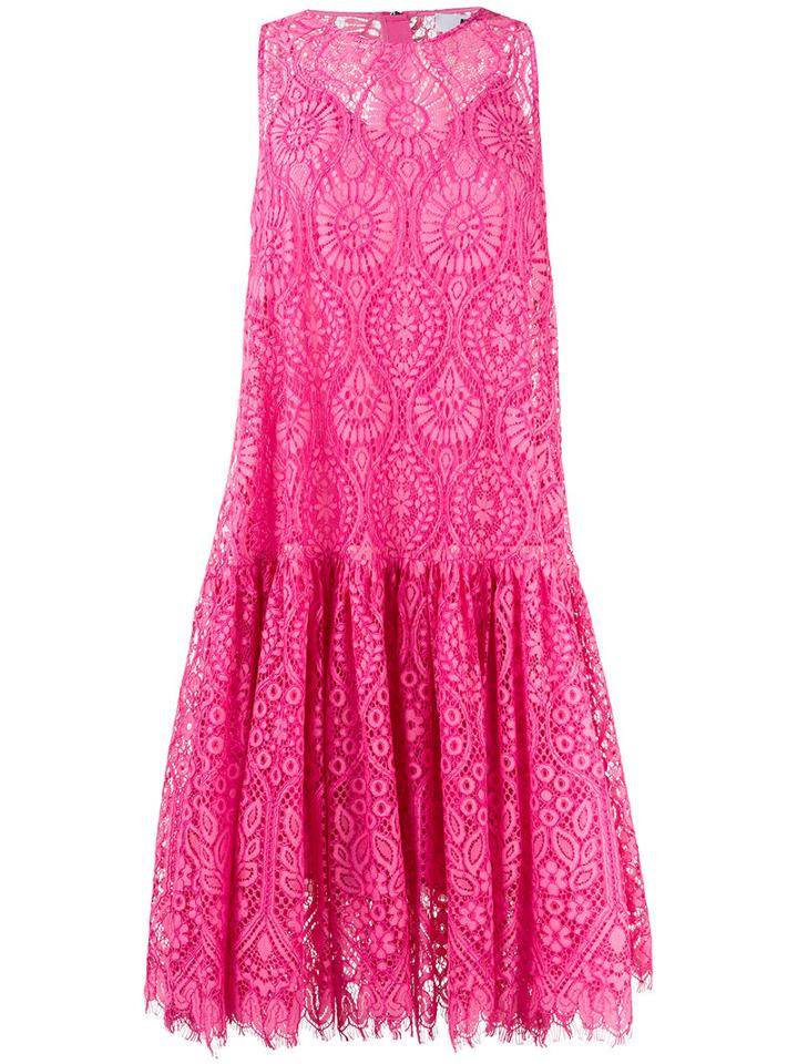 Msgm Zig-zag Hem Lace Dress, Women's, Size: 42, Pink/purple, Polyamide/viscose/polyester