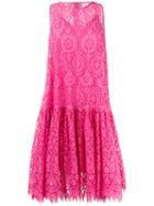 Msgm Zig-zag Hem Lace Dress, Women's, Size: 42, Pink/purple, Polyamide/viscose/polyester