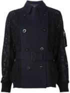 Sacai Lace Eyelet Bomber Jacket, Women's, Size: 3, Blue, Cotton/polyester/cupro/leather