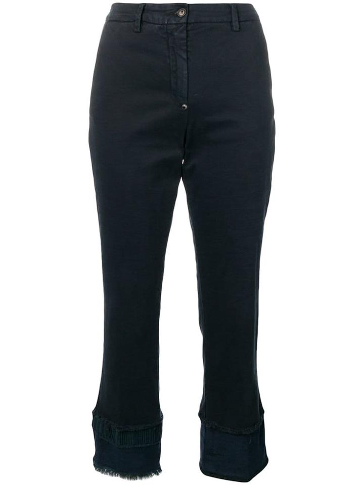White Sand Frayed Edges Cropped Trousers - Blue