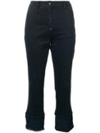 White Sand Frayed Edges Cropped Trousers - Blue