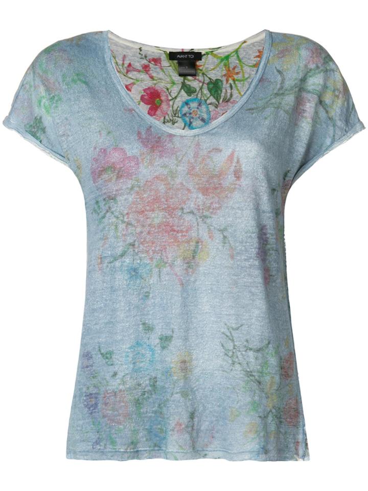 Avant Toi Reversible Floral Print T-shirt - Blue