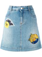 Stella Mccartney - Floral Patch Denim Skirt - Women - Cotton/spandex/elastane - 42, Women's, Blue, Cotton/spandex/elastane