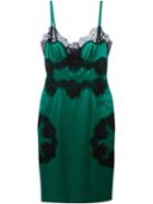 Dolce & Gabbana Lace Panel Midi Dress, Women's, Size: 38, Green, Silk/cotton/spandex/elastane/silk