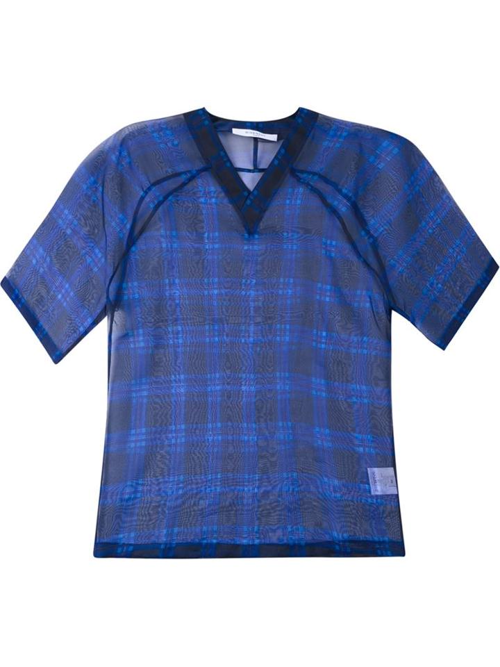 Givenchy Sheer Check Print Top, Men's, Size: Small, Blue, Silk