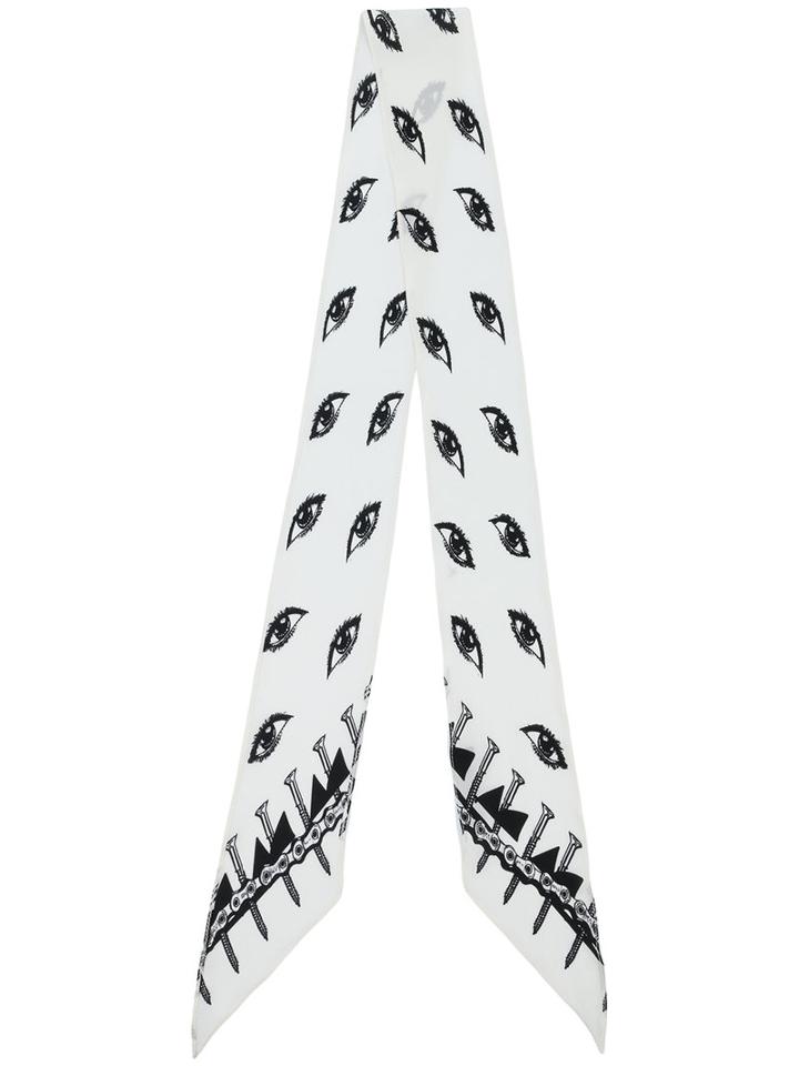 Rockins - Black Eyes On Skinny Scarf - Women - Silk - One Size, White, Silk