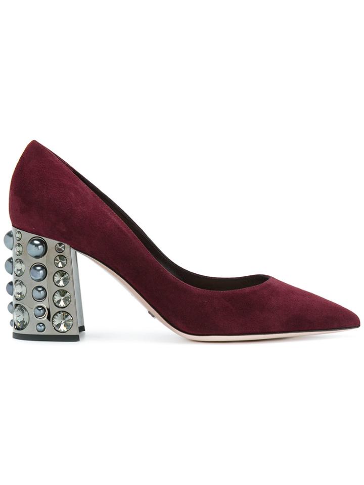Sebastian Pointed Pumps With Embellished Heel - Red
