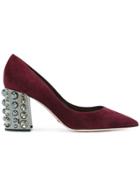 Sebastian Pointed Pumps With Embellished Heel - Red