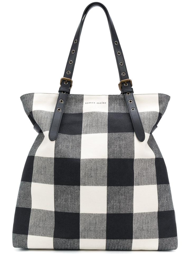 Tomas Maier Chequer Canvas Large Besace - Black