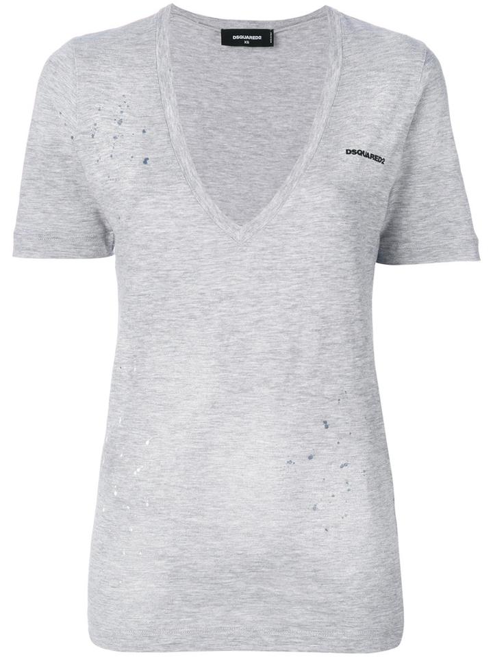 Dsquared2 - Low V-neck T-shirt - Women - Cotton/viscose - M, Grey, Cotton/viscose