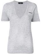 Dsquared2 - Low V-neck T-shirt - Women - Cotton/viscose - M, Grey, Cotton/viscose