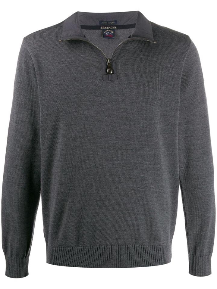 Paul & Shark Wool Zip Detail Sweater - Grey