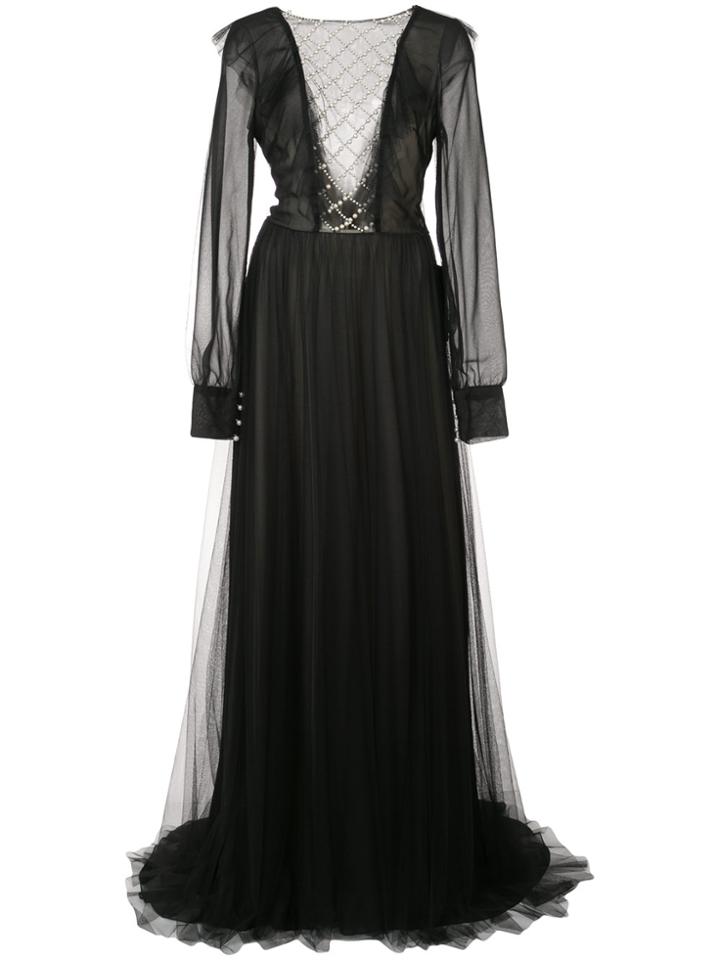 Monique Lhuillier Long Sheer Gown - Black
