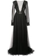 Monique Lhuillier Long Sheer Gown - Black