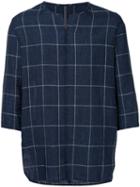 Kazuyuki Kumagai - Checked Shirt - Men - Cotton/linen/flax - 5, Blue, Cotton/linen/flax