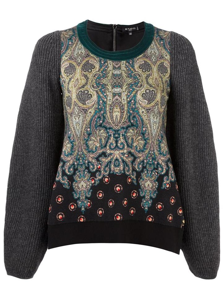 Etro Paisley Print Jumper, Women's, Size: 40, Grey, Silk/cotton/polyamide/wool