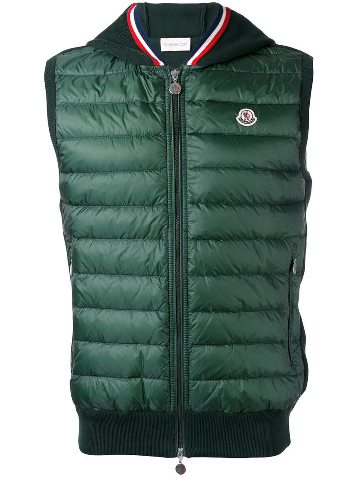 Moncler Padded Soft Hood Gilet, Men's, Size: Large, Green, Polyamide/cotton/goose Down