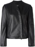 Emporio Armani Zipped Leather Jacket, Women's, Size: 46, Black, Lamb Skin/polyester/spandex/elastane