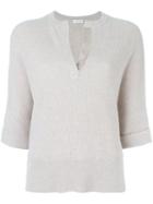 Brunello Cucinelli V-neck Slit Knitted Blouse, Women's, Size: Xs, Nude/neutrals, Cashmere/brass