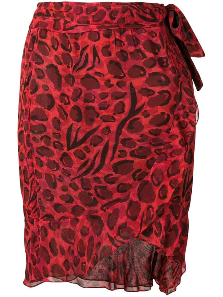 Iro Printed Ruffle Trim Skirt - Red
