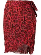 Iro Printed Ruffle Trim Skirt - Red