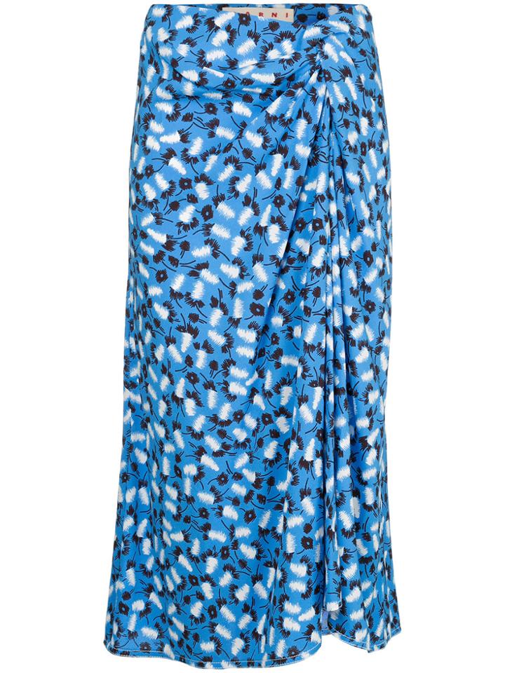 Marni Draped Floral Midi Skirt - Blue