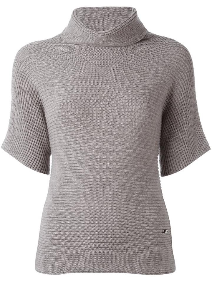 Fay Roll Neck Ribbed Blouse, Women's, Size: Large, Nude/neutrals, Virgin Wool