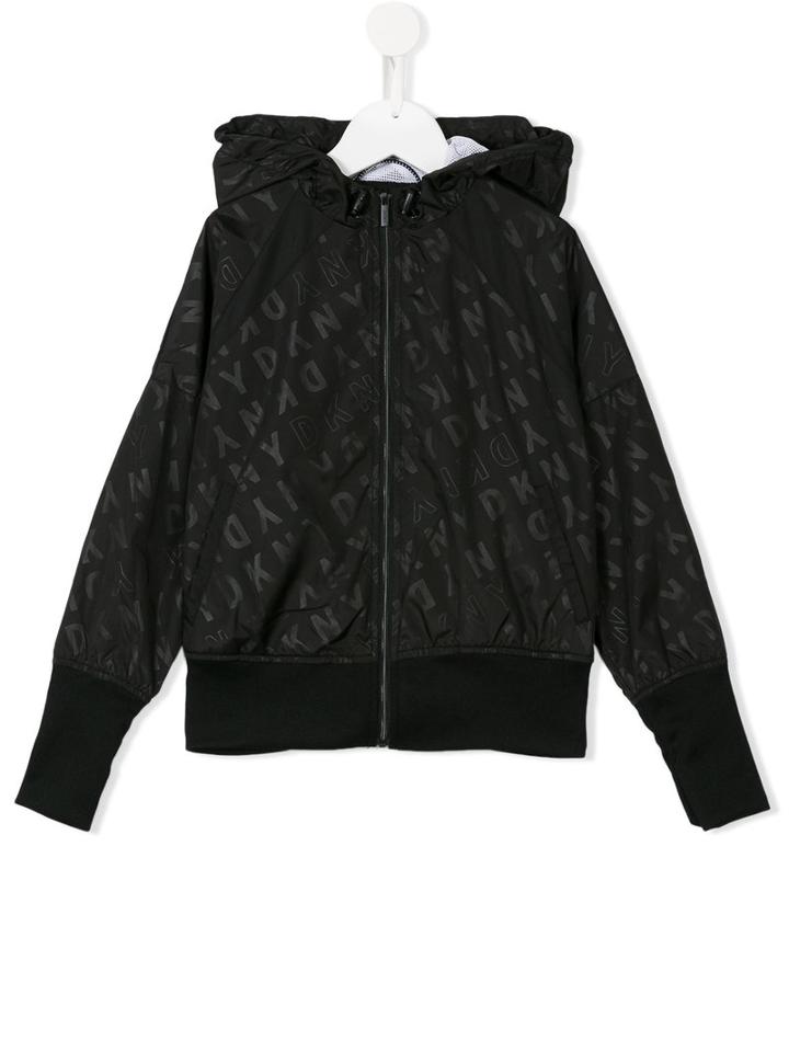 Dkny Kids Logo Print Hooded Jacket, Girl's, Size: 10 Yrs, Black