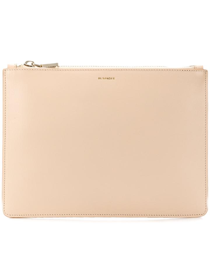 Jil Sander Top Zipped Clutch Bag - Nude & Neutrals