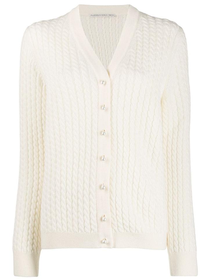 Alessandra Rich Pearl Button Cardigan - Neutrals