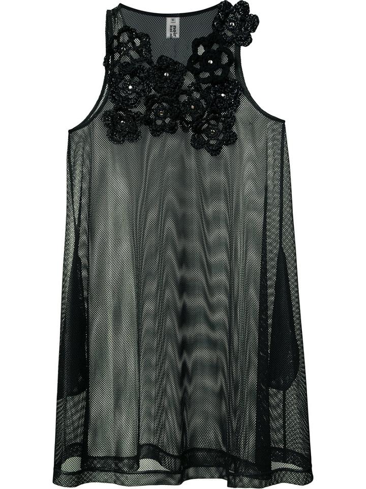 Comme Des Garçons Noir Kei Ninomiya - Floral Embellished Sheer Top - Women - Cotton - S, Black, Cotton