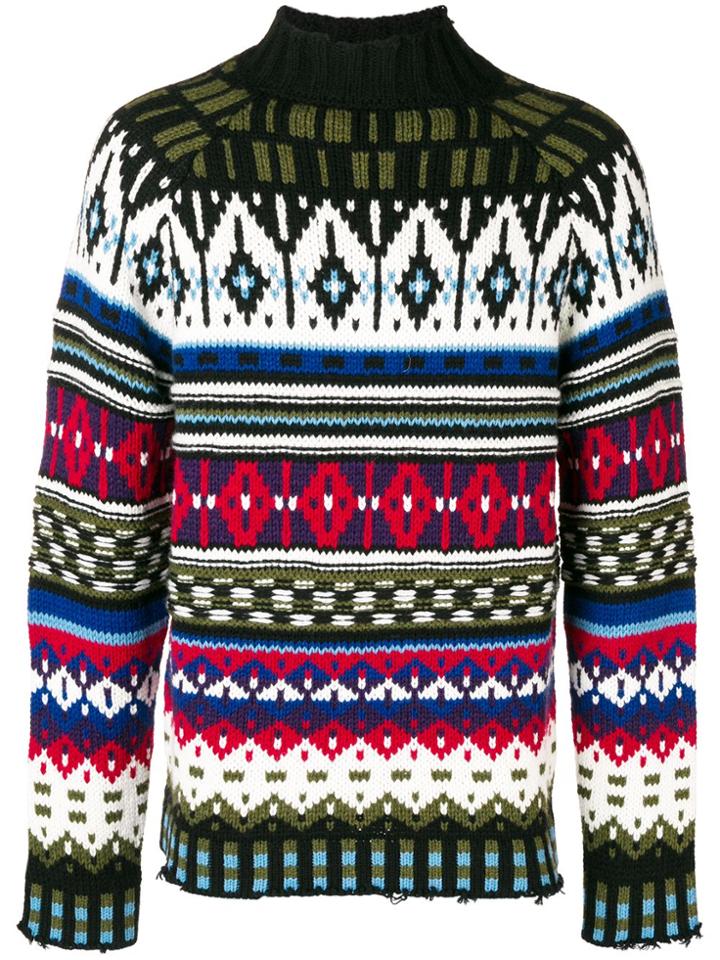 Msgm Raw Edge Intarsia Knit Jumper - Black